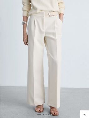 Mango Wide-Leg Cream Trousers with Belt